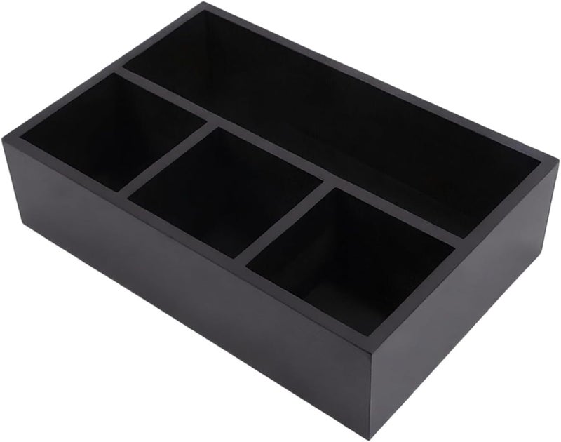HymoConn Tea Bag Organizer Wood Black, 4 Compartments Tea Bag Holder, Large Capacity Sugar Packet and Coffee Station Organizer, Tea Bags Caddy Drawer Storage Container for Countertop - Image 1